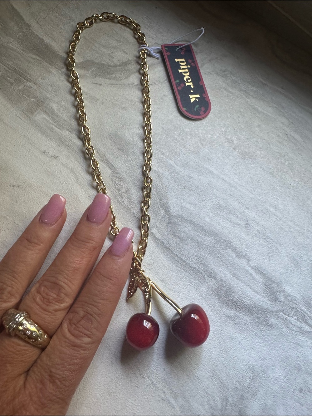 NWT Piper Gold 18” Necklace with Red Cherry Pendants & Rhinestone Clasp -🍒 - Picture 2 of 4